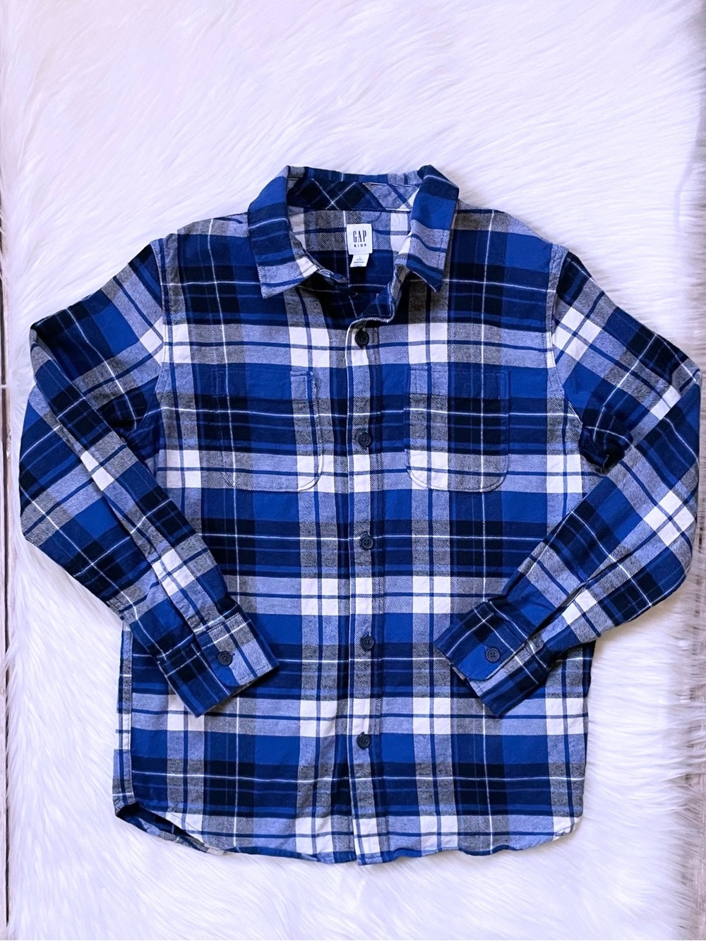 Gap Kids Flannel Blue Plaid Button Down Shirt